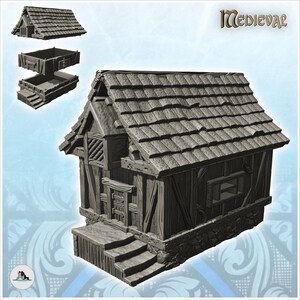 Medieval house with half-timbered walls and access - STL 3D Print Dark Gothic Feudal Old Saga DnD Mini Arkham RPG Frostgrave Malifaux DBA