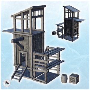 Wooden outpost with platform and access door (1) - STL 3D Printing Pirate Jungle Island Beach Piracy Caribbean Medieval
