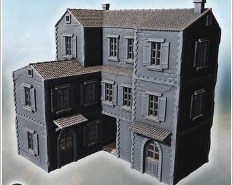 Narrow mediterranean townhouse with shuttered windows and arched stone doorway (11) - STL 3D Printing Modern Conflicts 20th 21st Century