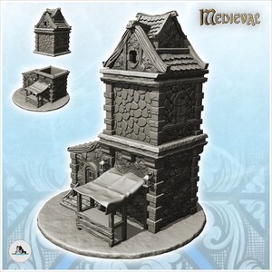 Medieval tower with entrance to annex - STL 3D Print Dark Gothic Feudal Old Saga DnD Mini Arkham RPG Frostgrave Malifaux DBA
