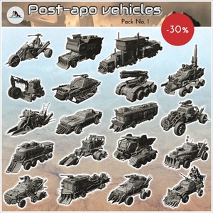 Post-apo vehicles pack No. 1 - STL 3D Printing model SF Futuristic Futur Post apocalypse Postapo Cyberpunk Cyber Zombie