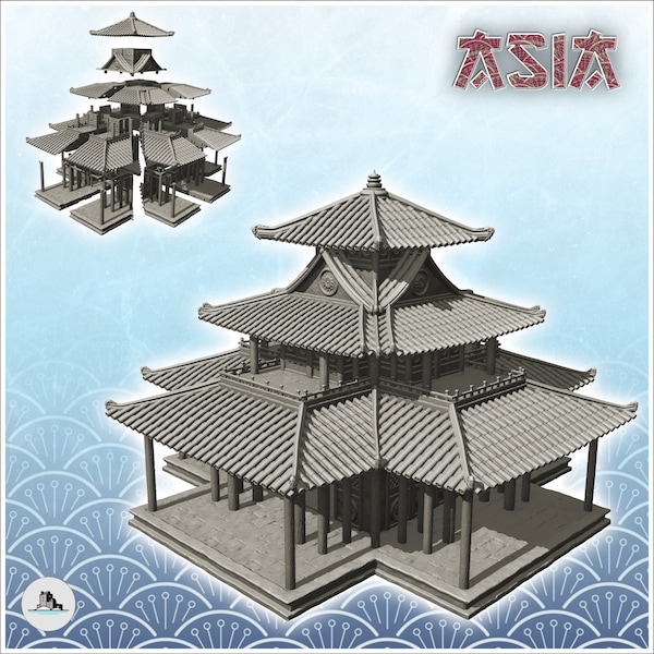 Asian building with double floor (39) - STL 3D Printing Asian Japan Pacific terrain architecture Bolt Action CLASH of Katanas Samurai