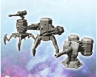 Set of three futuristic turrets with energy cannons (1) - STL 3D Printing Science Fiction Future Space
