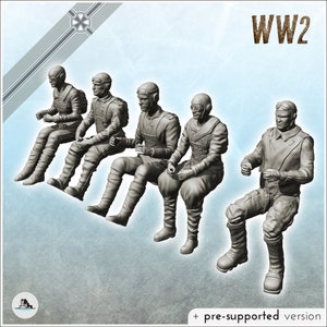 Set von fünf deutschen Flugzeugpiloten + Ausrüstung - STL 3D Druck SGM Front Zweiter Weltkrieg Deutschdeutschland Bolt Action Axis