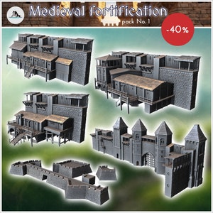 Medieval fortification pack No. 1 - STL 3D Print Dark Gothic Feudal Old Saga DnD Mini Arkham RPG Frostgrave Malifaux DBA