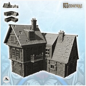 Large medieval house with spiked balcony - STL 3D Print Dark Gothic Feudal Old Saga DnD Mini Arkham RPG Frostgrave Malifaux DBA