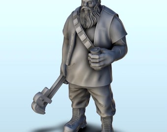 Strong bearded mechanic 6 (+ supported version) - STL 3D Printing Modern Warfare Contemporary Armies Bolt Flames