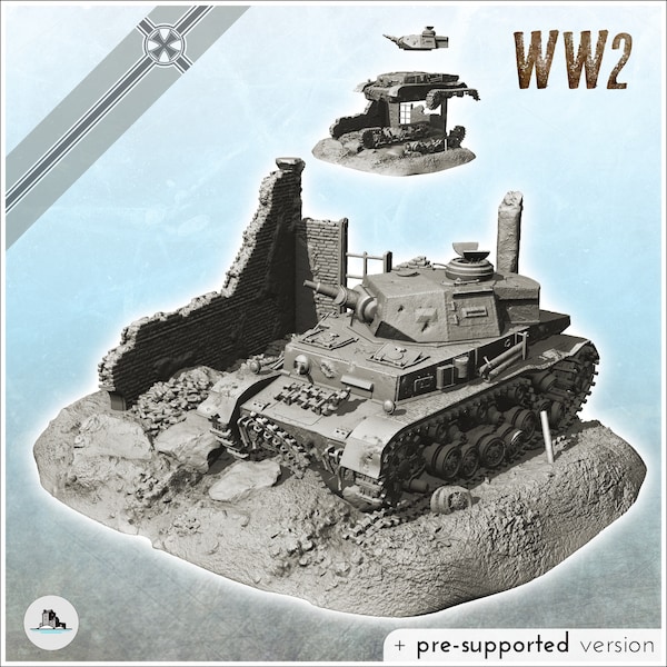 Carcass of Panzer IV Ausf. F1 in building ruin - STL 3D Printing World War Two Second German tank Germany Konlfikt 47