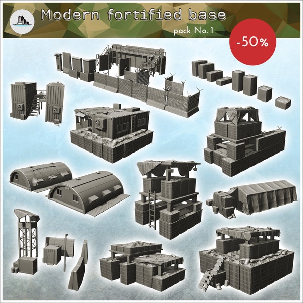 Modern fortified base pack No. 1 - STL 3D Printing Printer Miniatures Tabletop Cold Era Modern Warfare Conflict World War 3