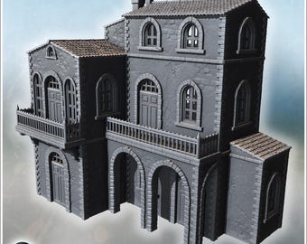 Grand mediterranean residence with arched balconies and tiered stone façades (16) - STL 3D Printing Modern Conflicts 20th 21st Century