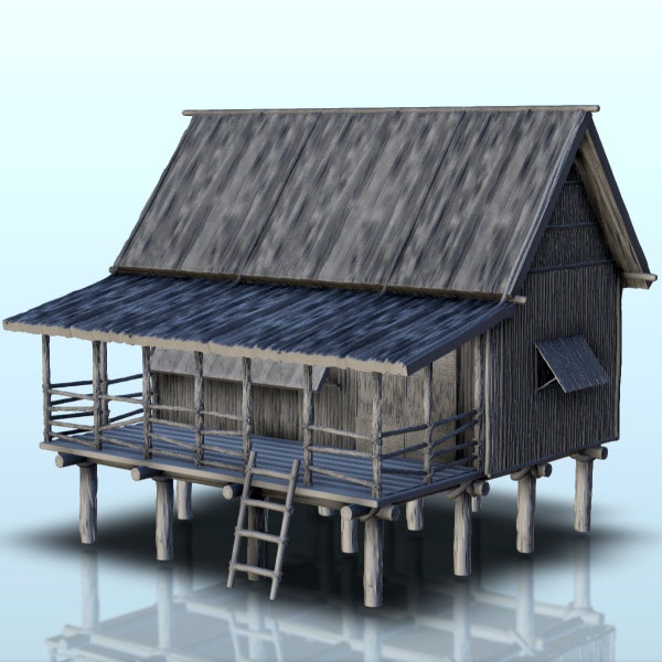 Large wooden house on stilts (3) - STL 3D Printing Vietnam War Laos Hill Hue RPG Model Printer fdm sla Tropical Guadalcanal