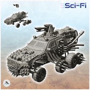 Post-apo tank vehicle with central turret on top - STL 3D Printing model SF Futuristic Futur Post apocalypse Postapo Cyberpunk Cyber Zombie