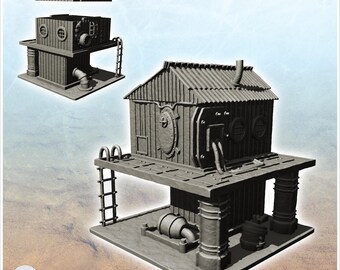 Post-apocalyptic building on two levels with supply pipes and armored door (4) - STL 3D Printing Science Fiction Future Space