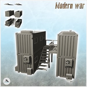 Modern command post in containers (1) - STL 3D Printing Printer Miniatures Tabletop Cold Era Modern Warfare Conflict World War 3