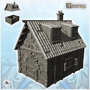 Medieval stone house with tiled roof - STL 3D Print Dark Gothic Feudal Old Saga DnD Mini Arkham RPG Frostgrave Malifaux DBA