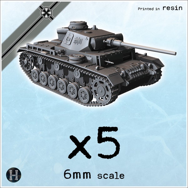Panzer III Ausf. L x5 - Resin 6mm 1:280 Tabletop Vehicle World War II Germany Axis WW2 Tank Micro Armor armour Stalingrad Normandy Wehrmacht