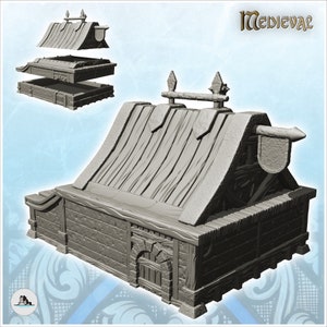 Medieval annex building with spiked roof - STL 3D Print Dark Gothic Feudal Old Saga DnD Mini Arkham RPG Frostgrave Malifaux DBA
