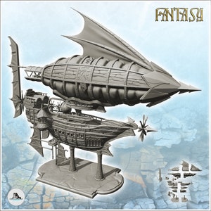 Large steampunk flying ship with wooden hull and multiple sails (1) - STL 3D Print Dark Gothic Feudal Old Saga DnD Mini Arkham RPG Modern