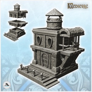 Medieval house with wooden platform - STL 3D Print Dark Gothic Feudal Old Saga DnD Mini Arkham RPG Frostgrave Malifaux DBA