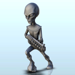 Alien with assault rifle (12) (+ pre-supported version & base) - STL 3D Printing E.T. ET Monster War Green Men Mercure Venus Jupiter Mars