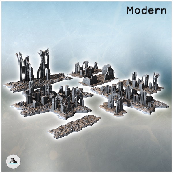 Set de ruines de cathédrale gothique avec grandes vo - STL Impression 3D Imprimante Froide Conflit Troisième Guerre Mondiale Invasion Europe