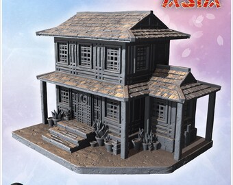 Modular house with removable roof, intricate lattice windows, and surrounding decorative plants (8)