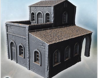 Elevated mediterranean stone house with upper balcony and arched ground entrance (15) - STL 3D Printing Modern Conflicts 20th 21st Century