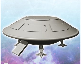Alien flying saucer on legs with open access ramp (4) - STL 3D Printing Science Fiction Future Space