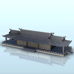 Asian longhouse with columns 7 - STL 3D Printing Asian Japan Pacific terrain architecture Bolt Action CLASH of Katanas Samurai