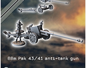 88 mm 8,8 Pak 43/41 German anti-tank gun (with 5 crew figures) - STL 3D Printing World War Two Second German canon Germany Konlfikt 47