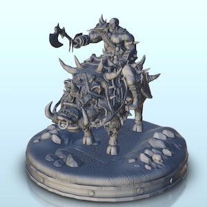 Héro orc à hache sur sanglier 4 - STL Impression 3D Orc Ork Démon Horde verte Fantastique Bête Démon Ogre