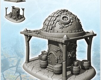 Medieval warehouse with large canopy and green spherical roof (7) - STL 3D Printing Medieval Fantasy Imaginary World