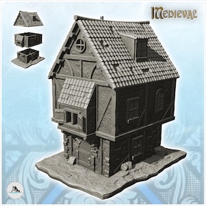 Large medieval house with tiled roof - STL 3D Print Dark Gothic Feudal Old Saga DnD Mini Arkham RPG Frostgrave Malifaux DBA