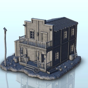 Old house with flag and wooden stairs (22) - Wild West STL 3D Printing