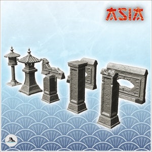 Asian outdoor decoration set (6) - STL 3D Printing Asian Japan Pacific terrain architecture Bolt Action Pagoda Katanas Samurai