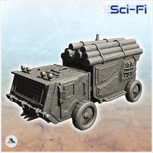 Sci-Fi all-terrain truck for wood transport with four wheels (1) - Scenery Scifi Science fiction SF