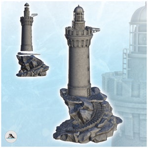 Stone lighthouse on rocky promontory with access stairs (3) - STL 3D Printing Pirate Jungle Island Beach Piracy Caribbean Medieval