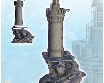 Stone lighthouse on rocky promontory with access stairs (3) - STL 3D Printing Pirate Jungle Island Beach Piracy Caribbean Medieval