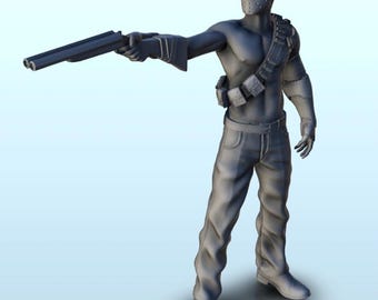 Shirtless man with mask and model 5 (+ supported version) - STL 3D Printing Modern Warfare Contemporary Armies Bolt Flames