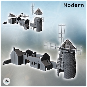 Set of farm buildings with ruined house and stone - STL 3D Printing Printer Miniatures Tabletop Cold Era Modern Warfare Conflict World War 3