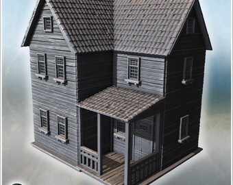 Tall medieval wooden house with upper floor balcony and rustic architectural details (9) - STL 3D Printing Modern Conflicts 20th 21st Centur