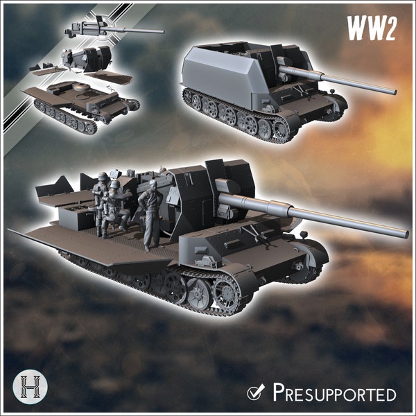 88 mm FlaK 41 auf Sonderfahrgestell (Pz.Sfl.IVc) (Grille 10) - STL 3D Printing World War Two Second German tank Germany Konlfikt 47