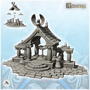 Altar with stone columns with braziers and eagle symbol (2) - STL 3D Print Dark Gothic Feudal Old Saga DnD Mini Arkham RPG