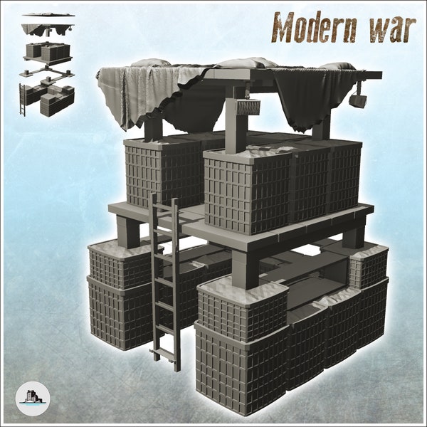 Modern fortified firing post with access ladder - STL 3D Printing Printer Miniatures Tabletop Cold Era Modern Warfare Conflict World War 3