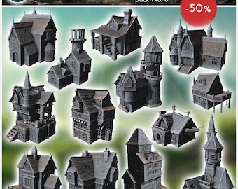 Medieval village pack No. 8 - STL 3D Print Dark Gothic Feudal Old Saga DnD Mini Arkham RPG Frostgrave Malifaux DBA