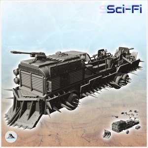 Truck with weapons, spikes and front shovel - STL 3D Printing model SF Futuristic Futur Post apocalypse Postapo Cyberpunk Cyber Zombie