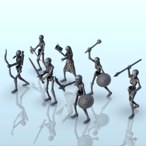 Set of 7 warriors  skeletons (+ pre-supported version) (17) - STL 3D Printing Printer Model Sla Fdm Prints D&D RPG