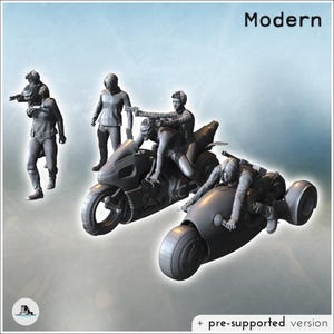 Set of six post-apocalyptic gang members with two futuristic motorcycles (2) - STL 3D Printing SF Futuristic Futur Post apocalypse Postapo C