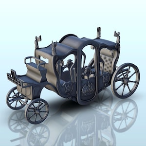 Four-wheeled fancy royal carriage with upholstered seats (1) - STL 3D Printing Print Medieval Gothic Feudal Old Saga DnD Mini