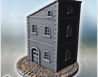 Tall stone townhouse with narrow footprint arched windows and vertical street presence (32) - STL 3D Printing Modern Conflicts 20th 21st Cen